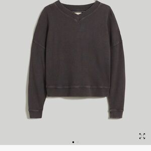 Waffle Knit Boxy Sweatshirt Tee COLOR Black  Coal